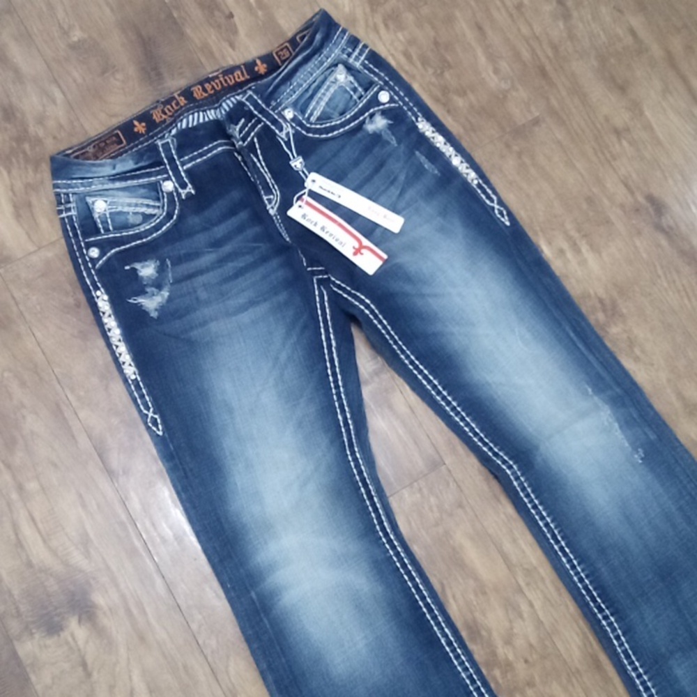 Rock Revival NWT Women's Jeans 26 Easy Boot Irene Embellished Rhinestones